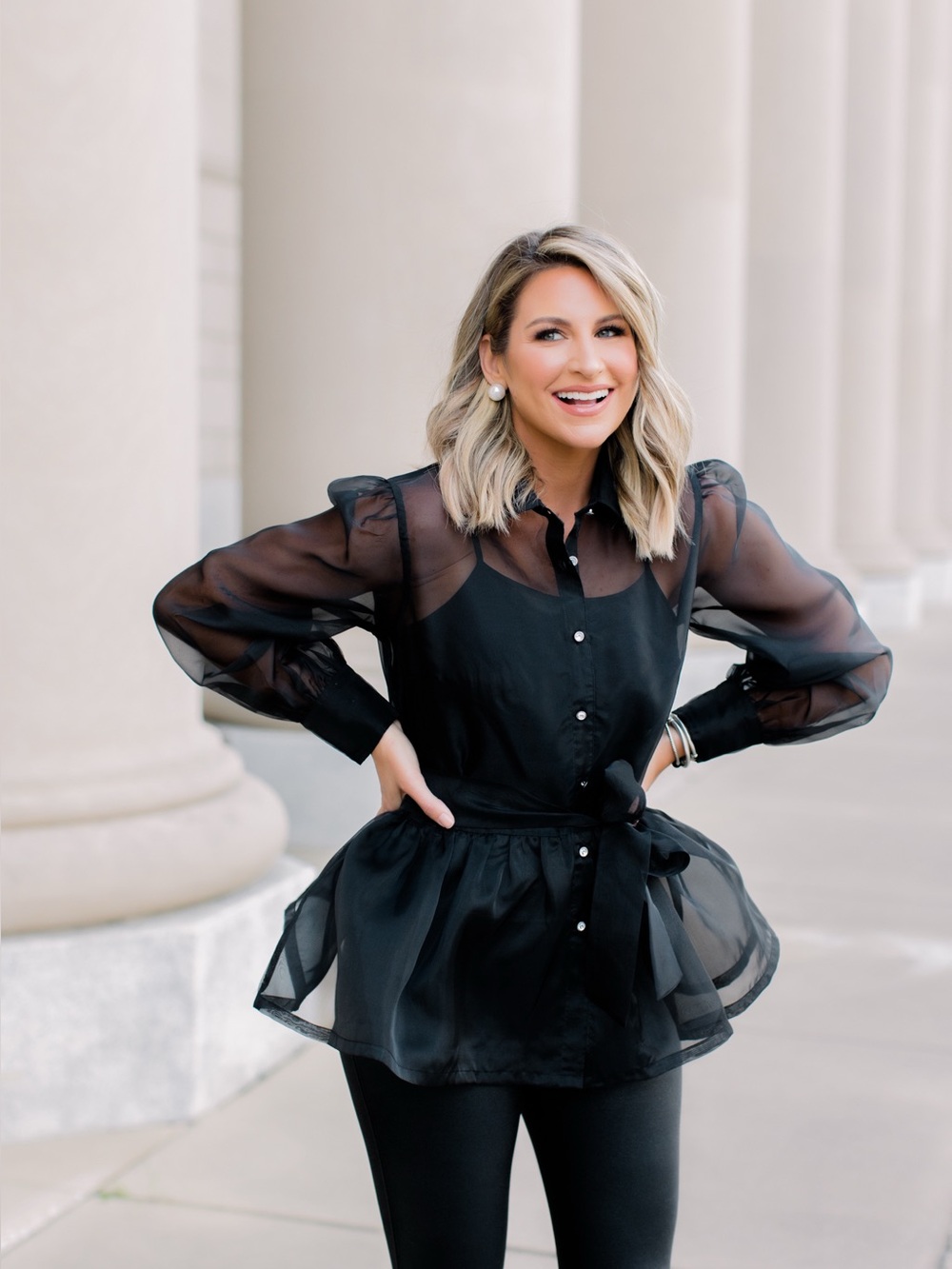 ShopDandy x The Drop Black Sheer Organza Tie Waist Blouse Small